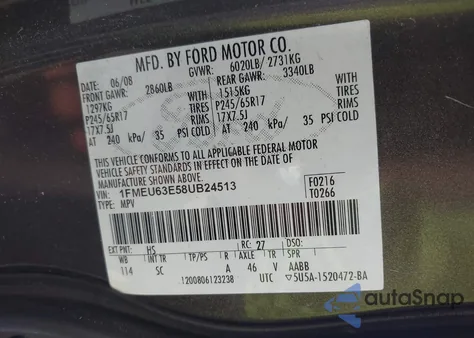 2008 Ford Explorer Xlt z USA, uszkodzony, nr VIN 1FMEU63E58UB24513